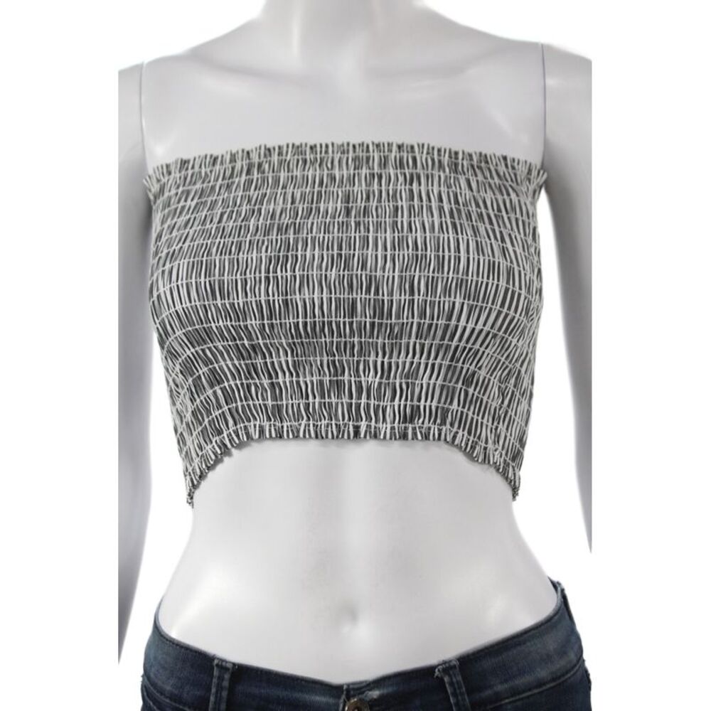 Carmar Womens Cropped Striped Off the Shoulder Tank Black Size One Size